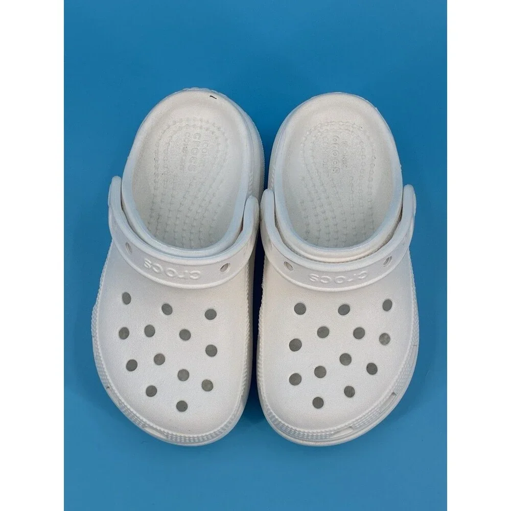 Crocs Kids C12 White Platform Clogs Classic Slip On Comfort Shoes